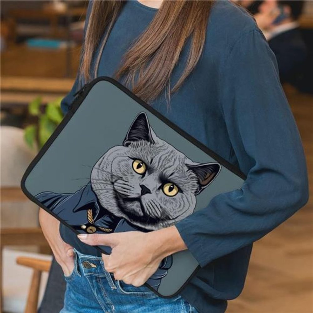 Cat in Suit HP 16" Sleeve - British Cat Laptop Sleeve  with Zipper